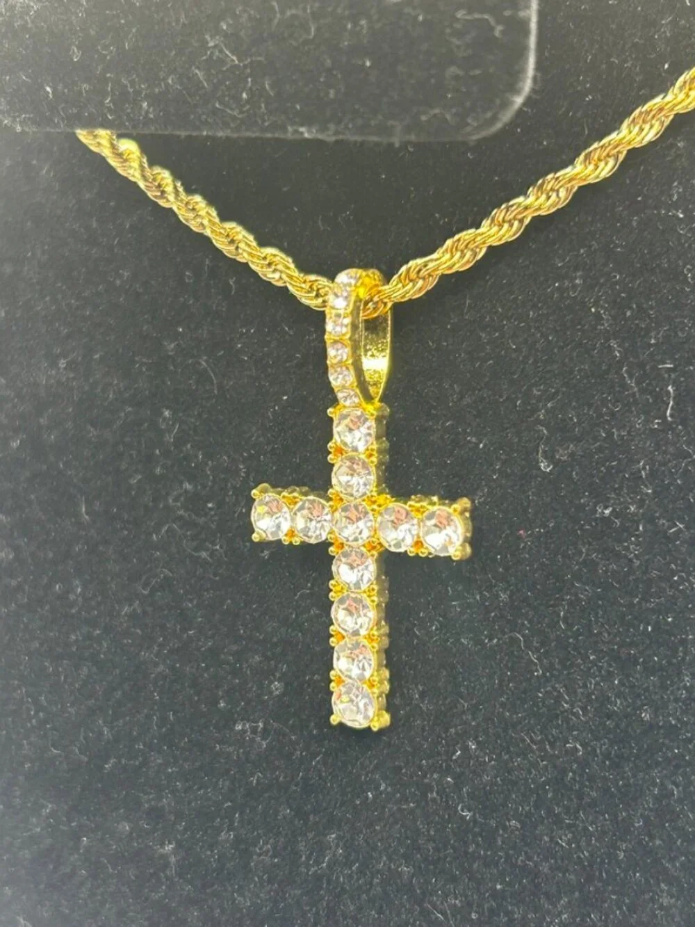 No Fade Rope Chain Real Gold Cross Pendant Stainless Steel Plated 18in Womens